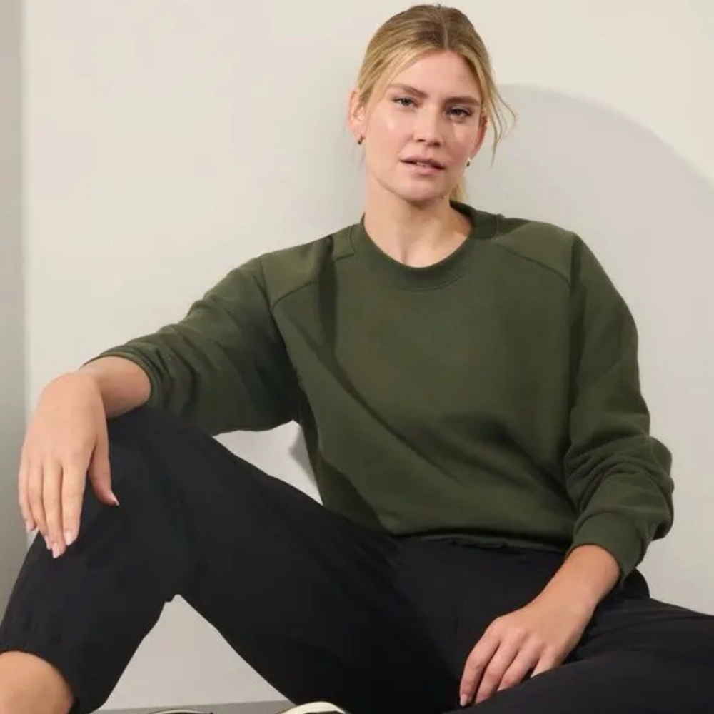 NEW! Athleta Easy Fleece Olive Green Women's Sweatshirt Size Large Petite